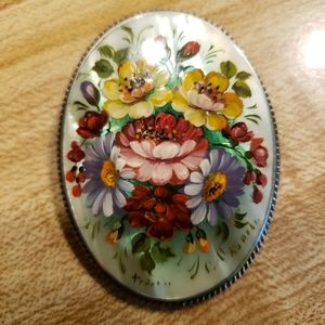 Hand painted glass brooch